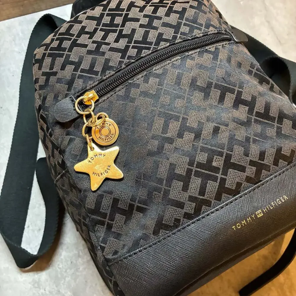 Tommy Hilfiger Charming Tommy Black Nylon Quilted Mini Backpack Gold Hardware